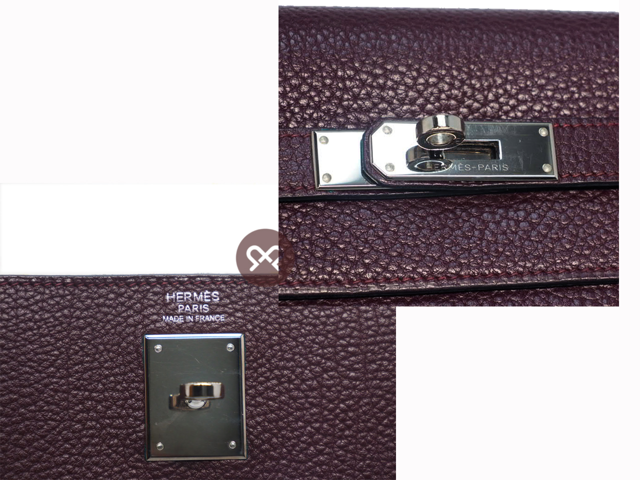 Hermes Kelly 32 Sellier Prune Fjord Leather Palladium Hardware L Stamp Tote/ Shoulder Bag - Image 5