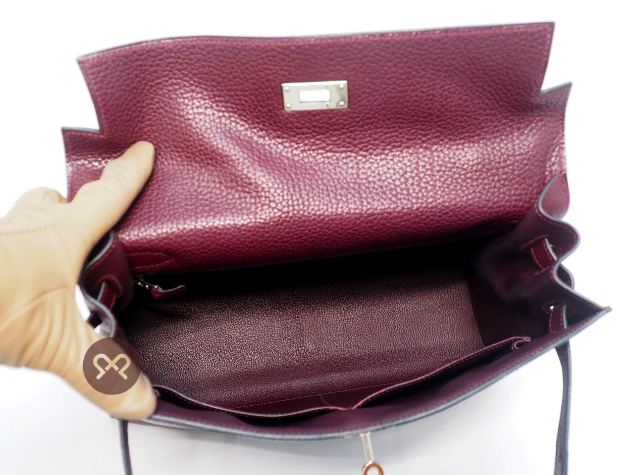 Hermes Kelly 32 Sellier Prune Fjord Leather Palladium Hardware L Stamp Tote/ Shoulder Bag - Image 7