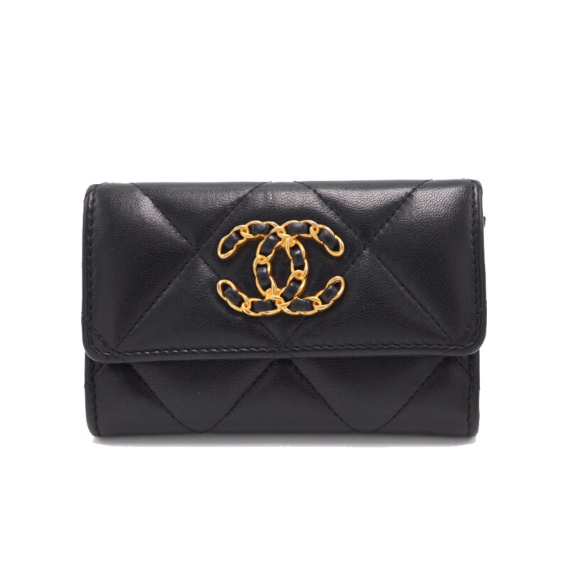 Chanel 31378506 Black Lambskin Quilted Chanel 19 Flap Card Holder