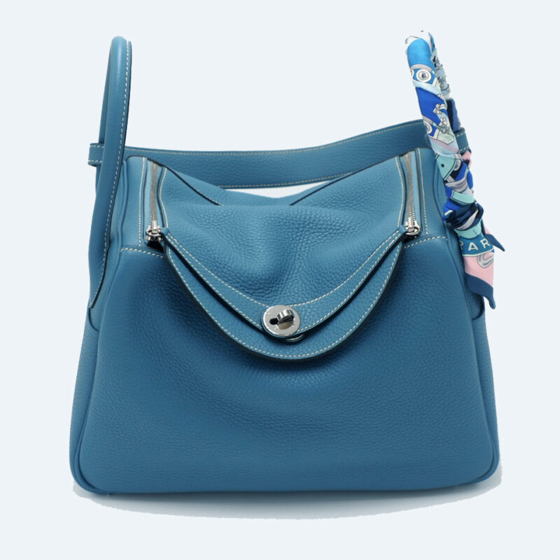 Hermes Lindy 30 Blue Jean Clemence Leather Q Stamp Palladium Hardware