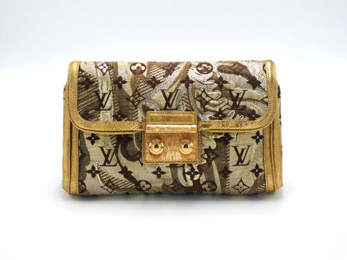 Season Collection ! Louis Vuitton 2008 Monogram Motard Thalie Brocade Clutch (TH3098)