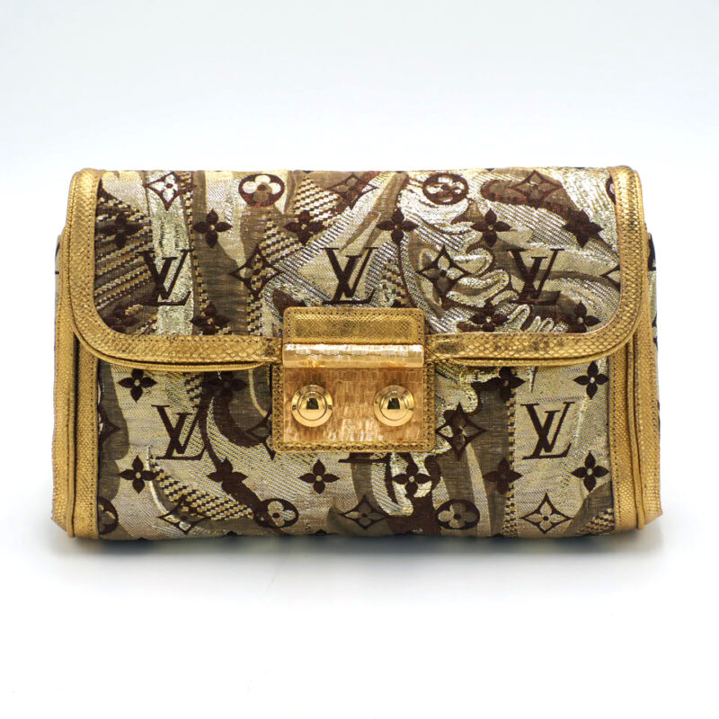 Season Collection ! Louis Vuitton 2008 Monogram Motard Thalie Brocade Clutch (TH3098)