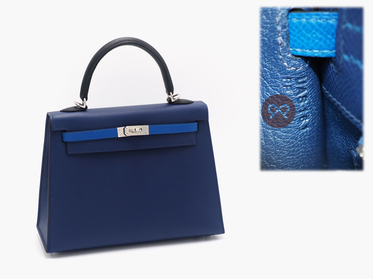 BRAND NEW ! Hermes Kelly Sellier 25cm Trio-Color Bleu Saphir/ Bleu France/ Noir Epsom Leather Palladium Hardware - Image 3
