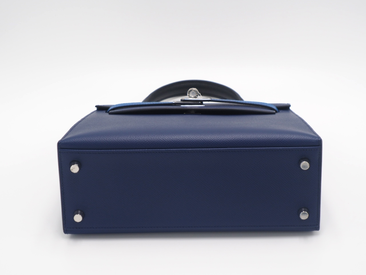 BRAND NEW ! Hermes Kelly Sellier 25cm Trio-Color Bleu Saphir/ Bleu France/ Noir Epsom Leather Palladium Hardware - Image 6