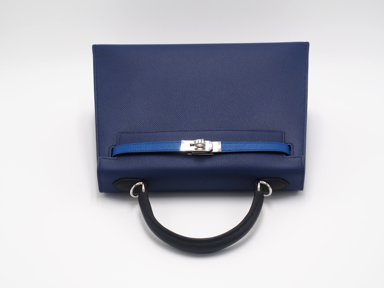 BRAND NEW ! Hermes Kelly Sellier 25cm Trio-Color Bleu Saphir/ Bleu France/ Noir Epsom Leather Palladium Hardware - Image 7