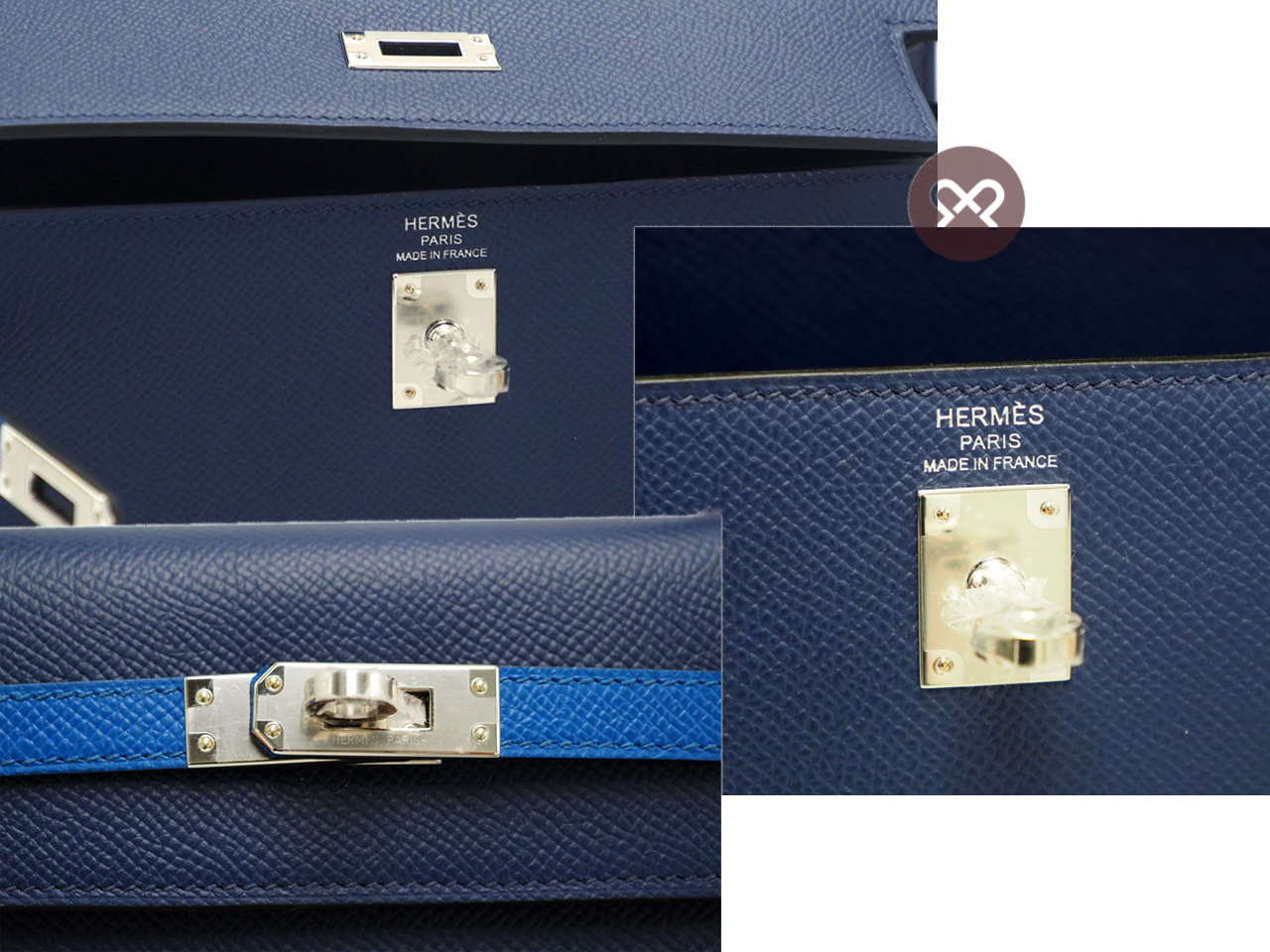 BRAND NEW ! Hermes Kelly Sellier 25cm Trio-Color Bleu Saphir/ Bleu France/ Noir Epsom Leather Palladium Hardware - Image 8