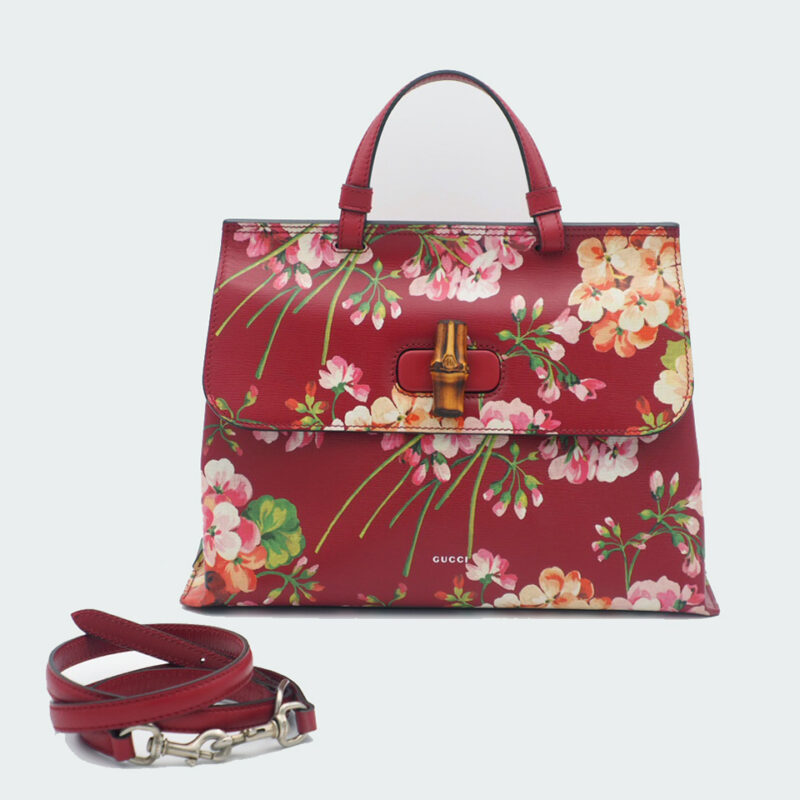 Gucci Cruise Collection 392013 Red Medium Bamboo Daily Blooms Top Handle Daily with Strap
