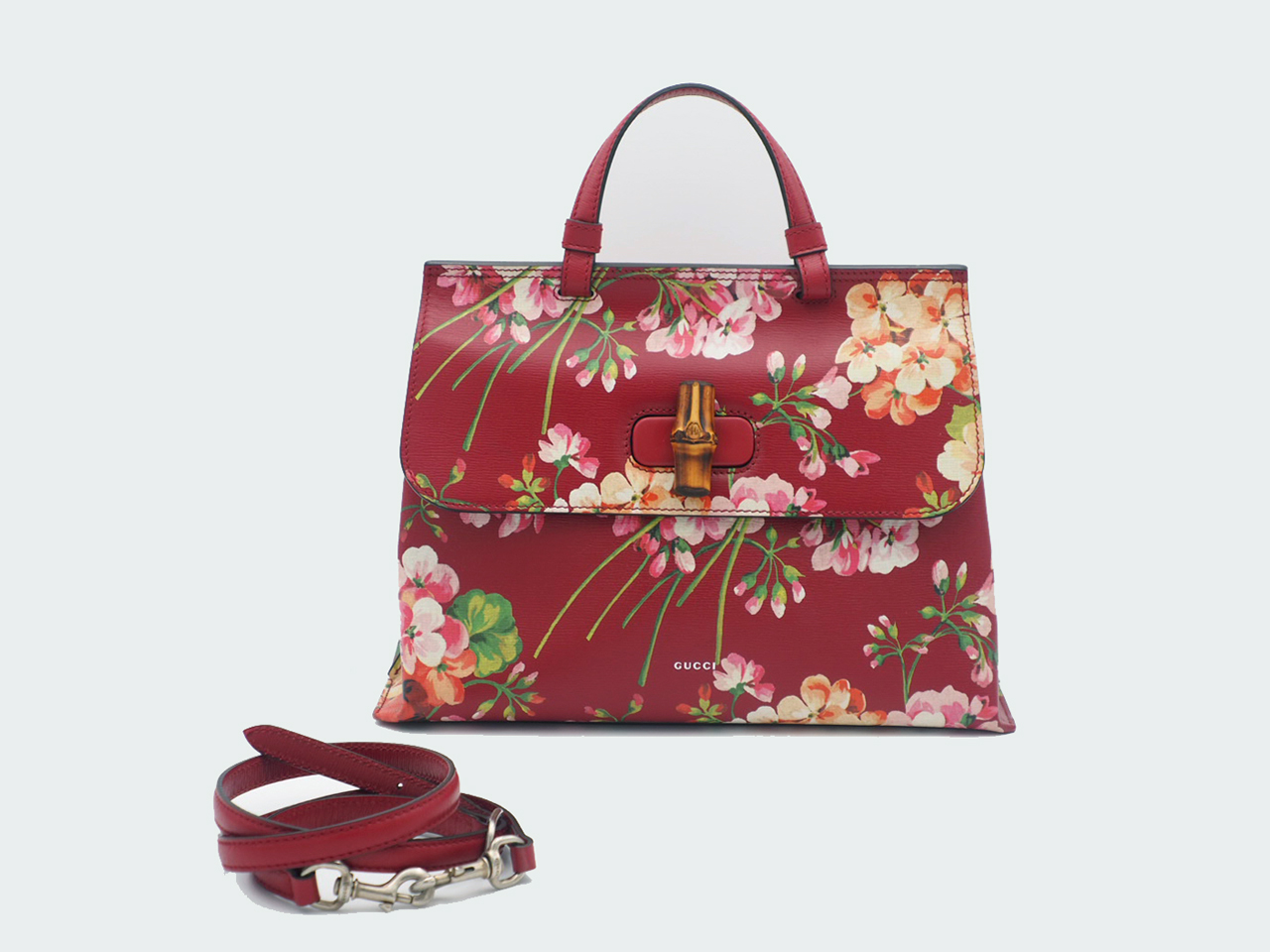 Gucci Cruise Collection 392013 Red Medium Bamboo Daily Blooms Top Handle Daily with Strap