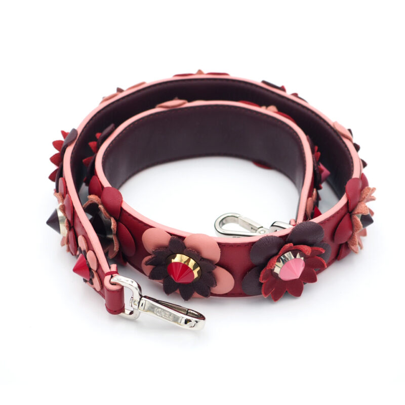 Fendi Strap You Leather Flower Lace Shoulder Strap 40mmx 90cm Palladium Hardware
