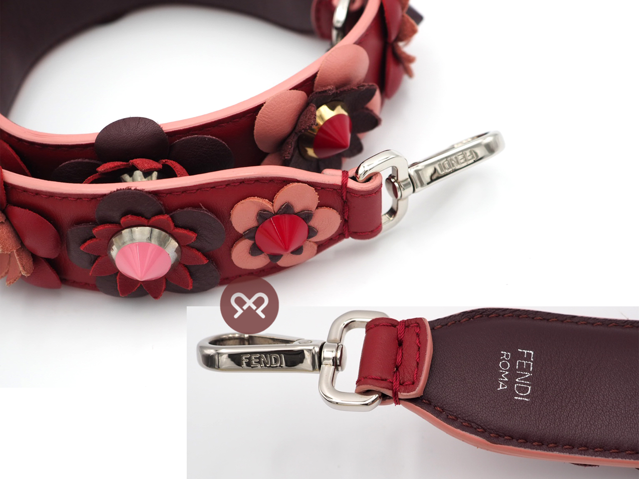 Fendi Strap You Leather Flower Lace Shoulder Strap 40mmx 90cm Palladium Hardware - Image 3