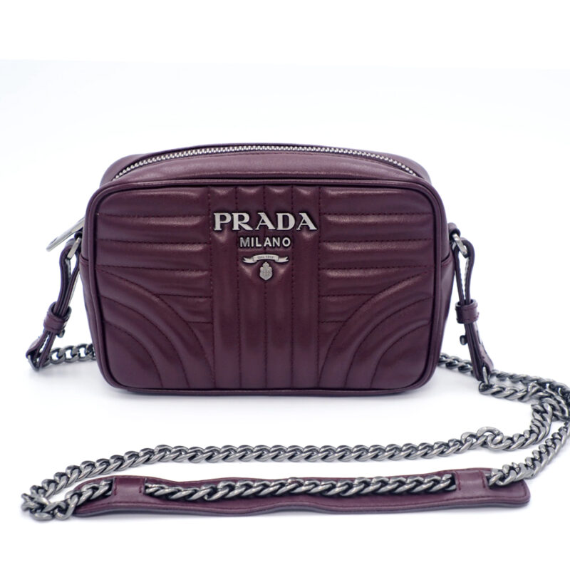 Prada 1BH084 Garnet/ Deep Red Soft Calf Impunture Diagramme Calf leather Camera Bag/ Sling Pouch / Clutch