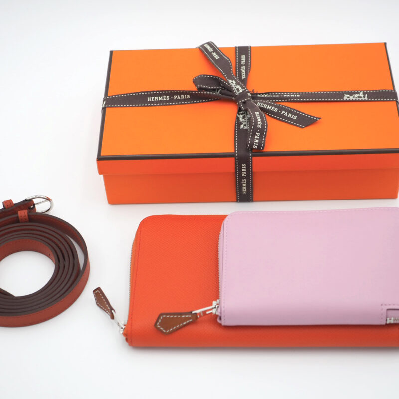 Hermes Portefeuille Sac Nouveau To Go Zippe U Stamp Epsom/ Swift Calfskin Silk in Wallet to go