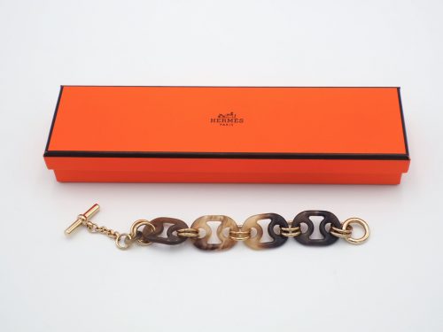 Hermes Narrow bracelet in Horn and Metal with Permabrass-Plated Hardware - Size T2