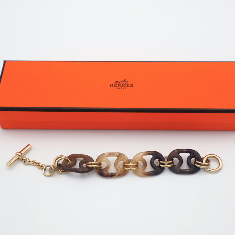 Hermes Narrow bracelet in Horn and Metal with Permabrass-Plated Hardware - Size T2