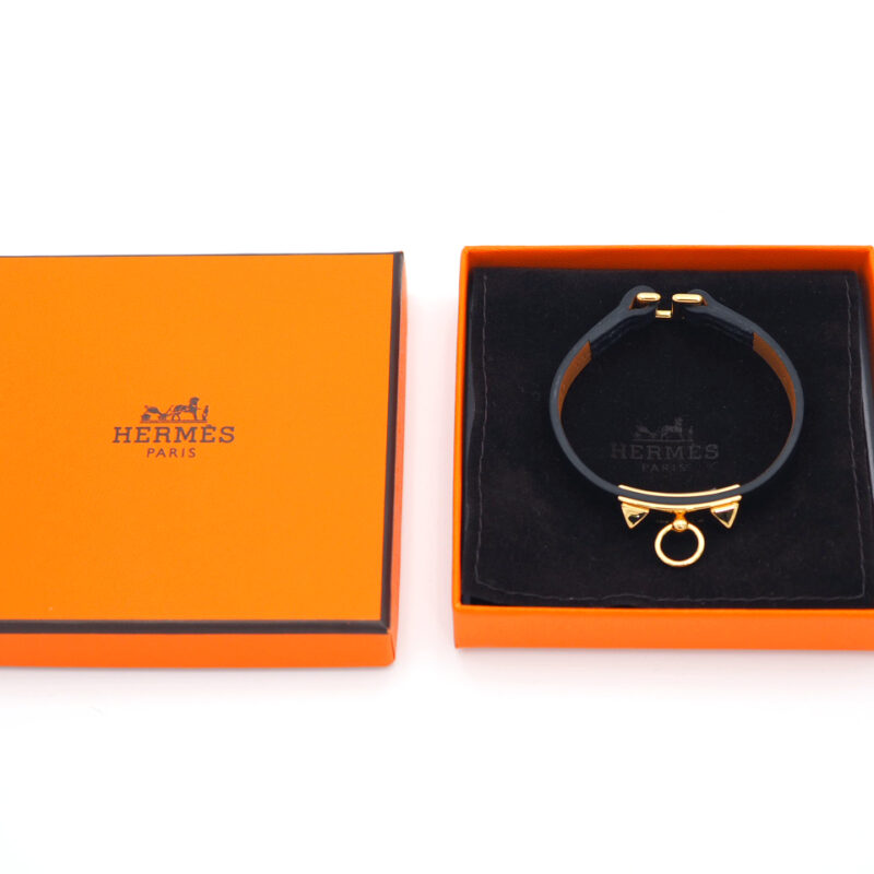 Hermes Bracelet Mini Rivale Black Veau Swift Black Gold Hardware - Size T1