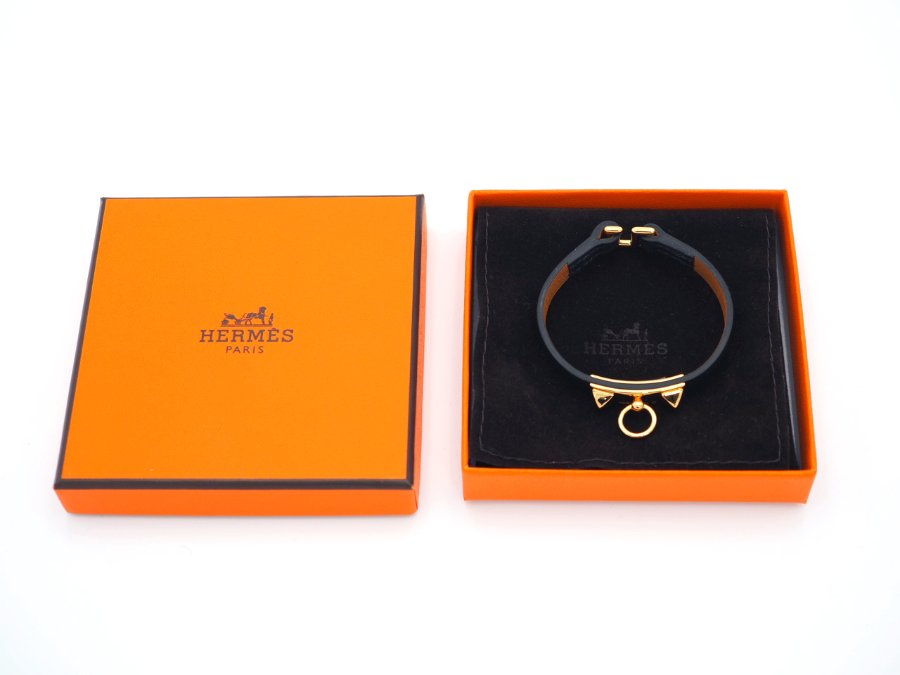 Hermes Bracelet Mini Rivale Black Veau Swift Black Gold Hardware - Size T1