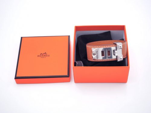 Hermes Bracelet Collier De Chien 24 Veau Madame Gold color Palladium Hardware-Size T2
