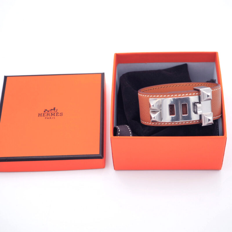 Hermes Bracelet Collier De Chien 24 Veau Madame Gold color Palladium Hardware-Size T2