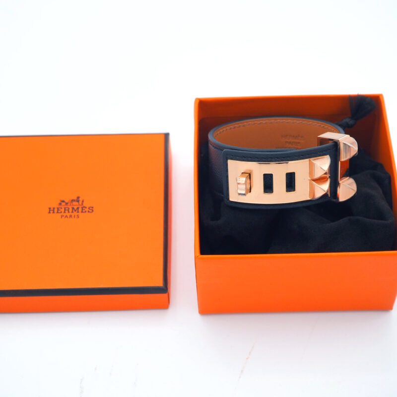Hermes Bracelet Collier De Chien 24 Veau Madame Noir/ Black Epsom Gold Hardware- Size T1