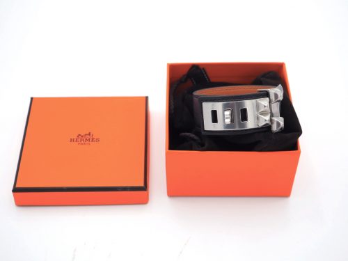 Hermes Bracelet Collier De Chien 24 Veau Madame Noir/ Black Epsom Palladium Plated -Size T1
