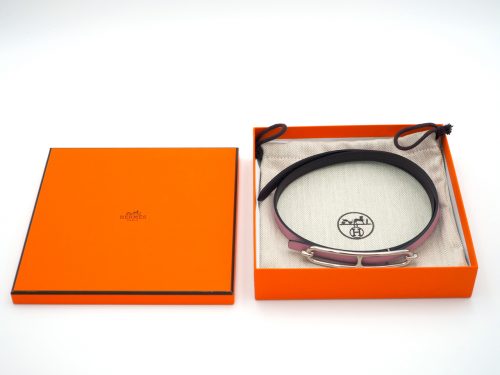 Hermes Silver Roulis Belt Buckle & Reversible Leather Strap 13mm Swift/ Epsom Pink/ Purple leather- Size 75