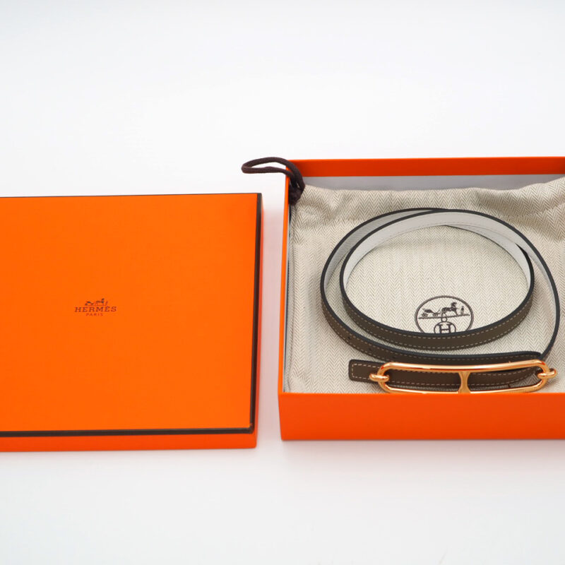 Hermes Silver Roulis Belt Buckle & Reversible Leather Strap 13mm Swift/ Epsom Etoupe/ Blanc leather- Size 75