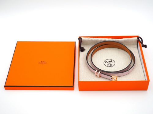 Hermes Pop H 15 Belt Veau Epsom Pink/ Mauve Sylvestre Color Rose Gold-Plated Buckle- Size 75
