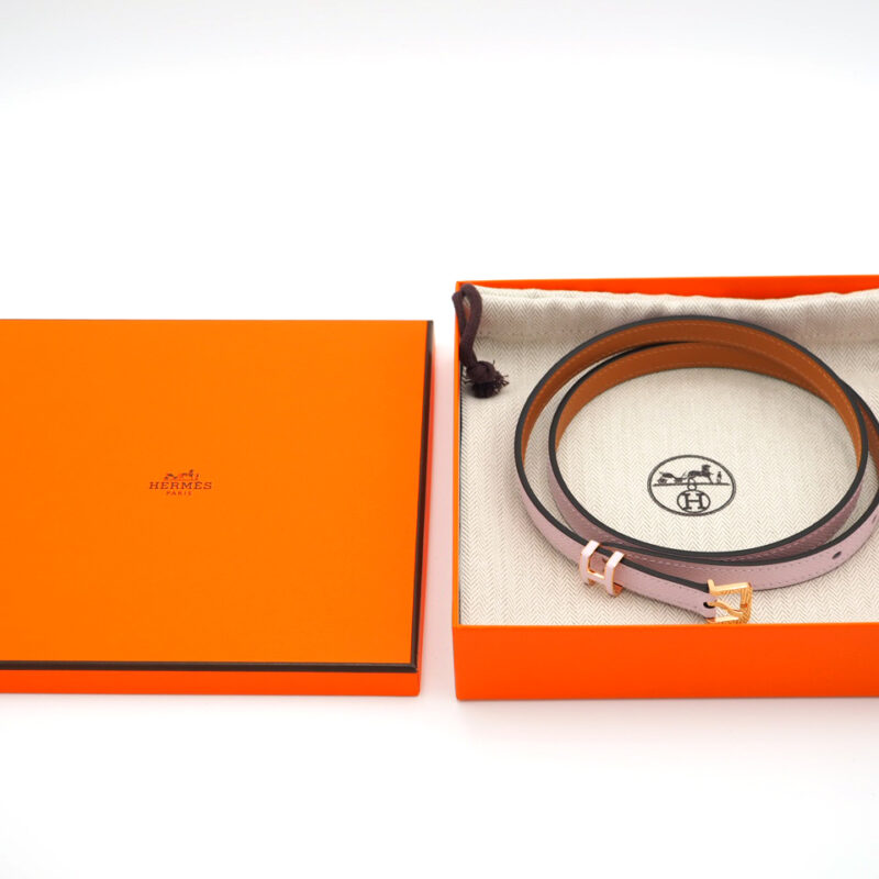 Hermes Pop H 15 Belt Veau Epsom Pink/ Mauve Sylvestre Color Rose Gold-Plated Buckle- Size 75