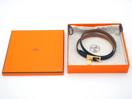 Hermes Lucky 15 Reversible Leather Belt Swift-Epsom Black/ Gold in Rose Gold-Plated Buckle - Size 75