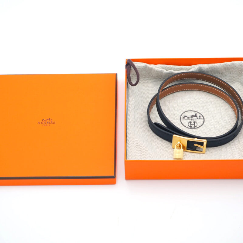 Hermes Lucky 15 Reversible Leather Belt Swift-Epsom Black/ Gold in Rose Gold-Plated Buckle - Size 75