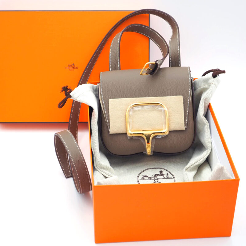 BRAND NEW ! Hermes Sac Della Cavalleria Mini Etoupe Veau Epsom Leather Gold Hardware