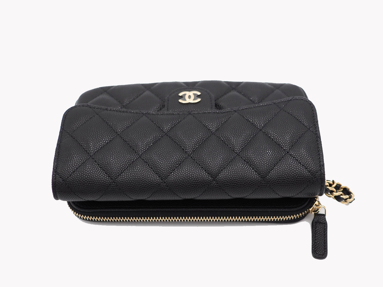 BRAND NEW ! Chanel Black Caviar Classic Flap Phone Holder with Chain Gold Hardware (U8UTGLT6) - Image 4