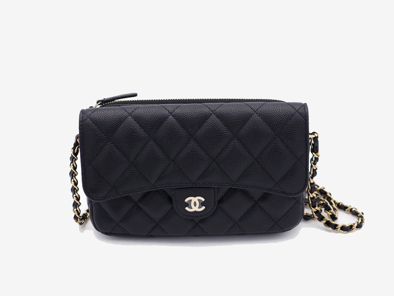 BRAND NEW ! Chanel Black Caviar Classic Flap Phone Holder with Chain Gold Hardware (U8UTGLT6) - Image 2