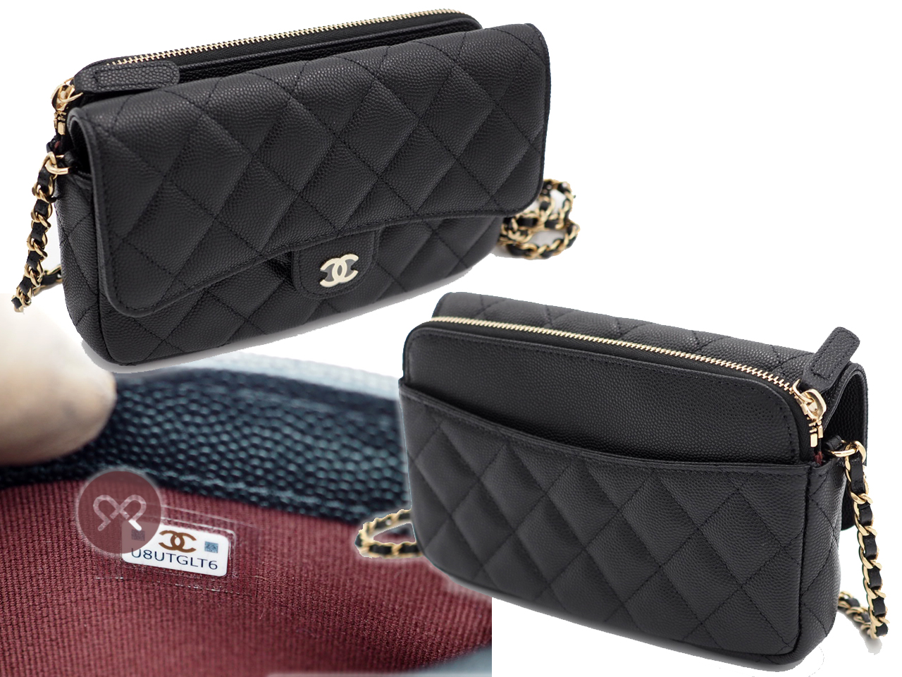 BRAND NEW ! Chanel Black Caviar Classic Flap Phone Holder with Chain Gold Hardware (U8UTGLT6) - Image 6