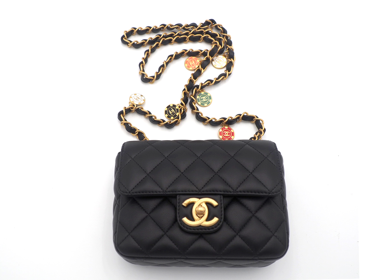 Chanel Black Lambskin Mini Flap Bag with Enamel Charms & Gold-Tone Metal Hardware (NT7TEE4) - Image 6