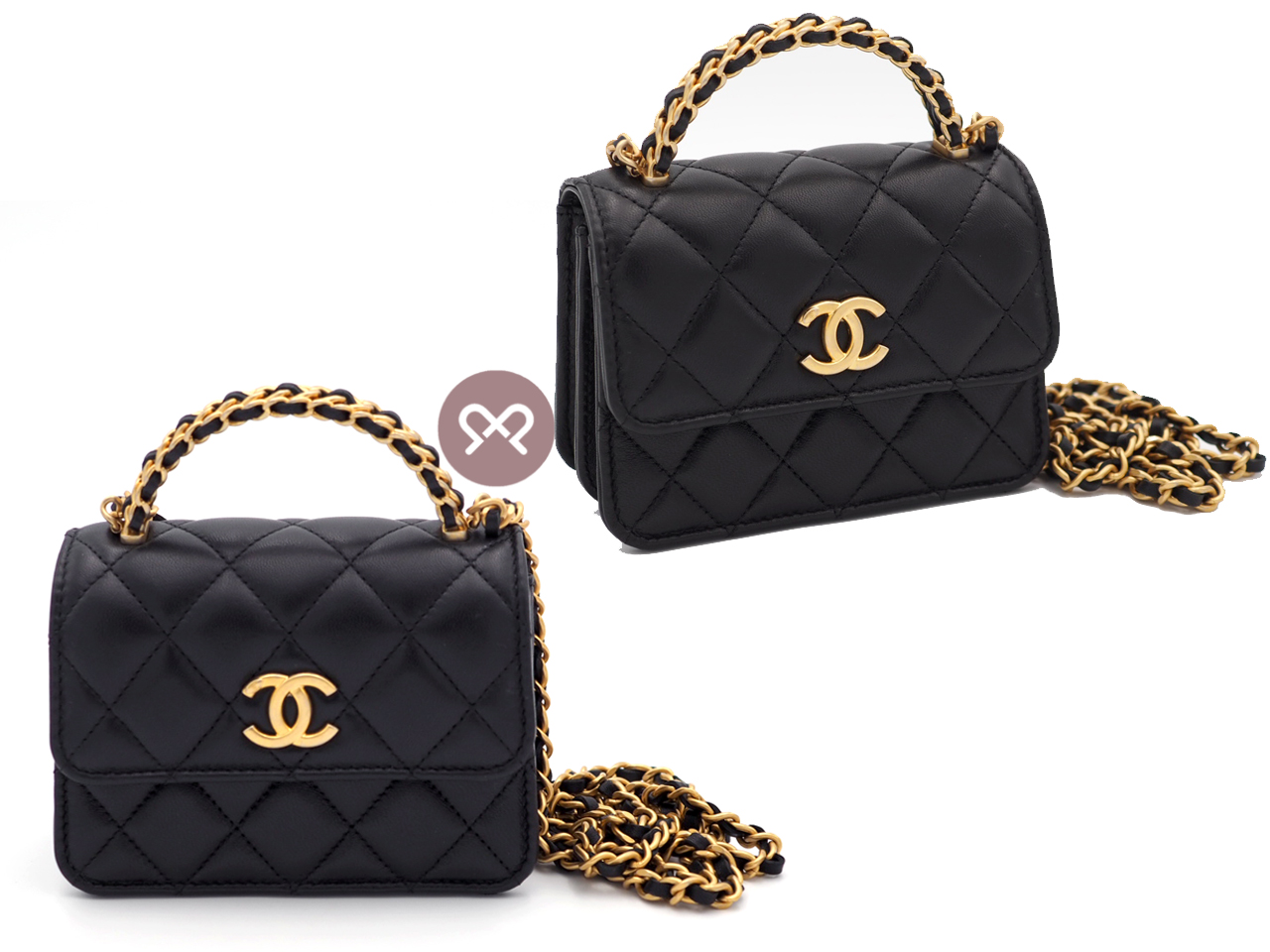 Chanel Black Lambskin Top Handle Chain Mini Vanity Case Kelly Flap Gold Hardware (G2LJT31J) - Image 3