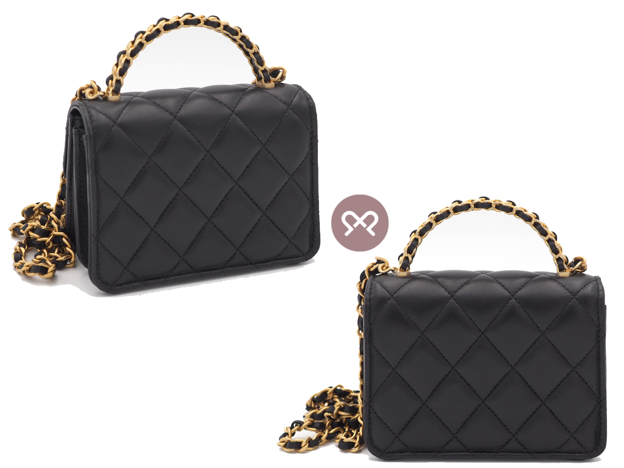 Chanel Black Lambskin Top Handle Chain Mini Vanity Case Kelly Flap Gold Hardware (G2LJT31J) - Image 4