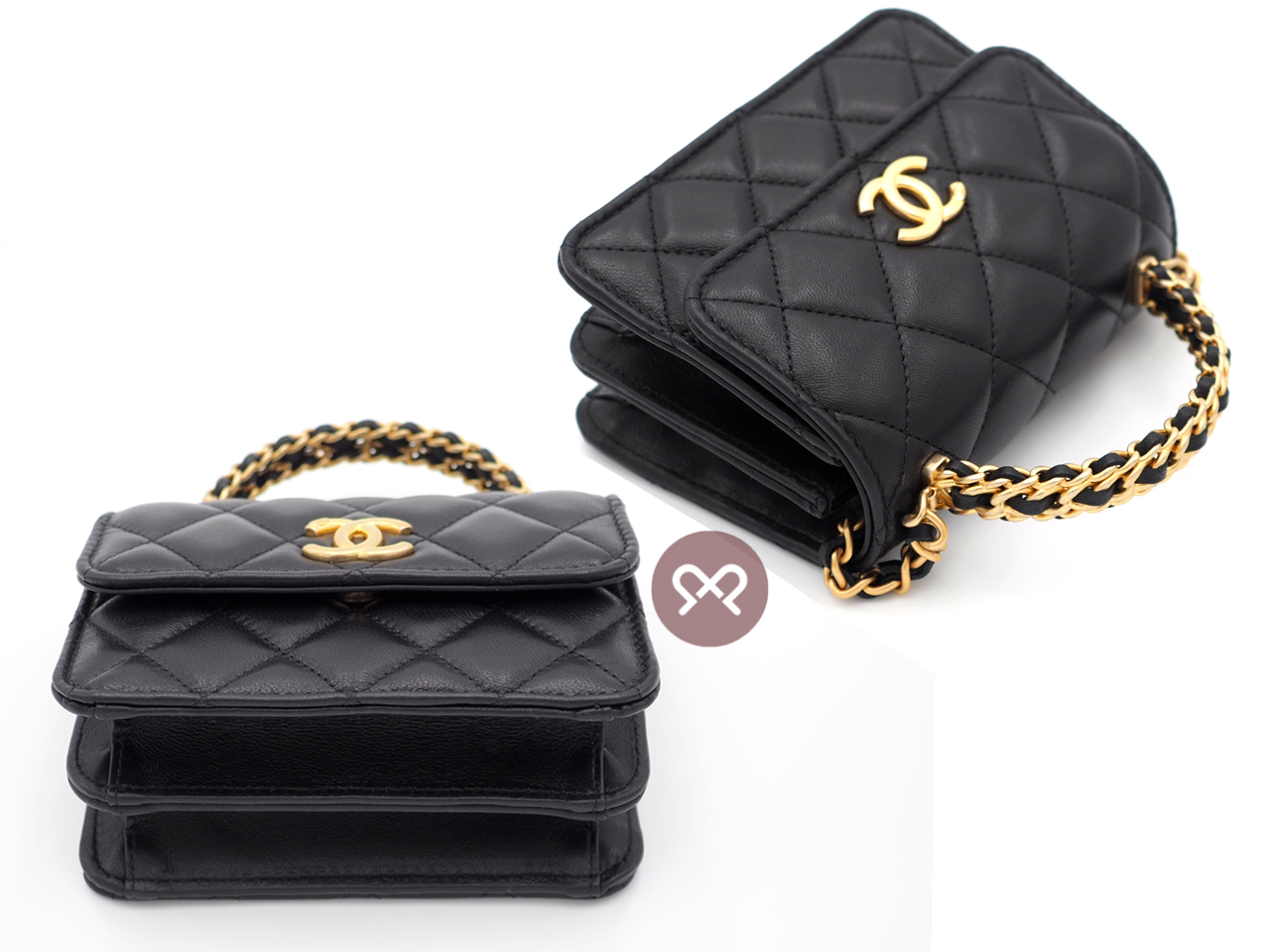 Chanel Black Lambskin Top Handle Chain Mini Vanity Case Kelly Flap Gold Hardware (G2LJT31J) - Image 6