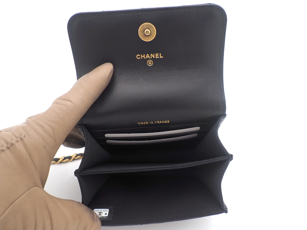Chanel Black Lambskin Top Handle Chain Mini Vanity Case Kelly Flap Gold Hardware (G2LJT31J) - Image 10