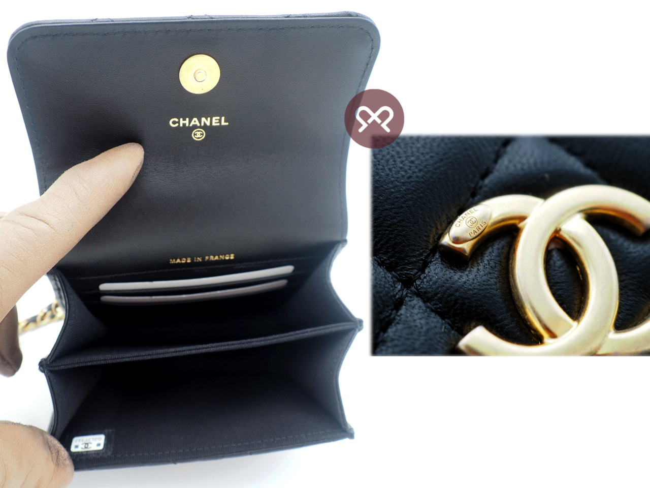 Chanel Black Lambskin Top Handle Chain Mini Vanity Case Kelly Flap Gold Hardware (G2LJT31J) - Image 9