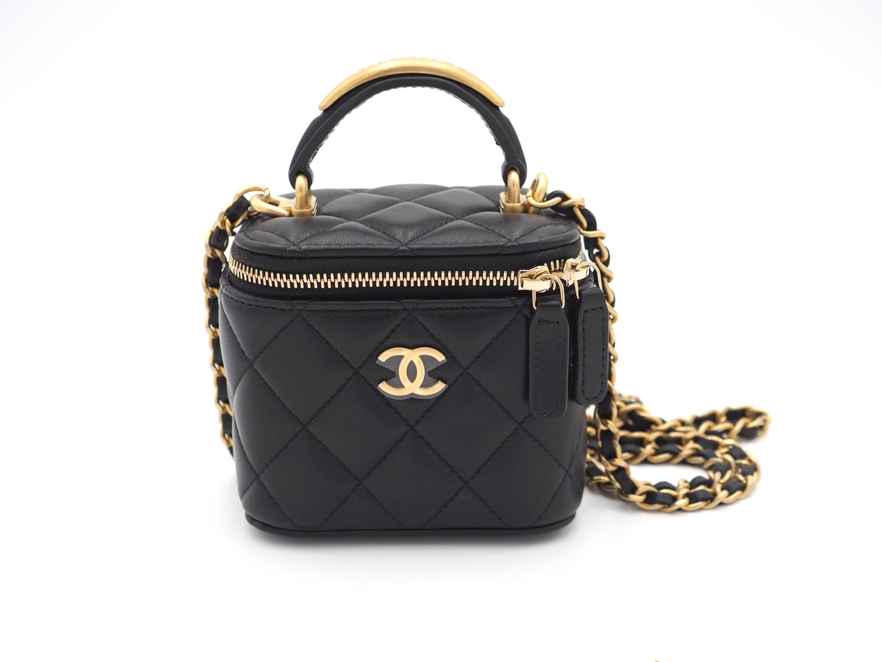 BRAND NEW ! Chanel Black Lambskin Metal Top Handle Small Vanity with Chain Gold Hardware Crossbody Bag (J0046KN9) - Image 2