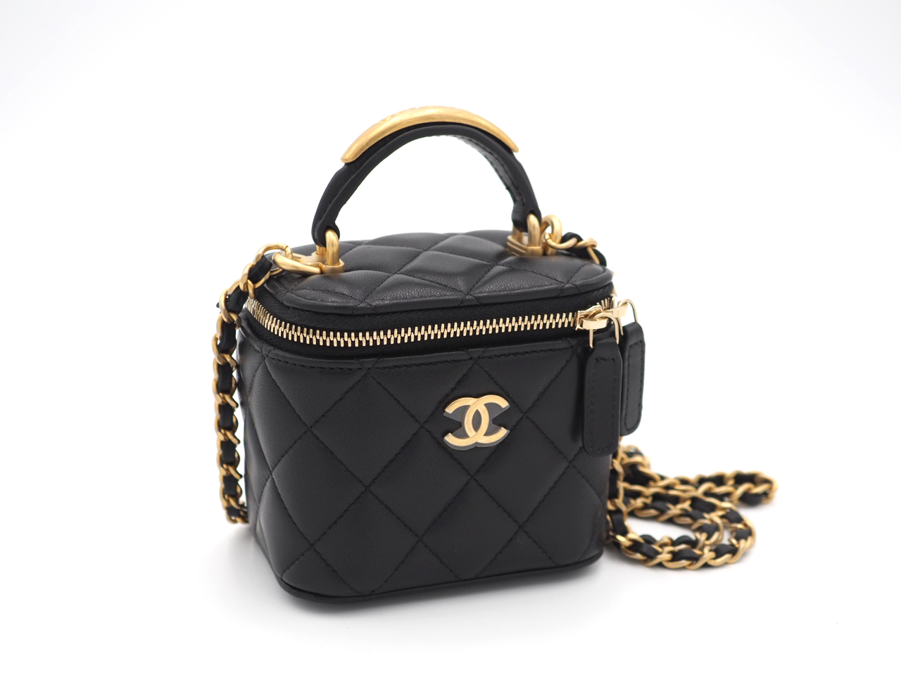BRAND NEW ! Chanel Black Lambskin Metal Top Handle Small Vanity with Chain Gold Hardware Crossbody Bag (J0046KN9) - Image 3