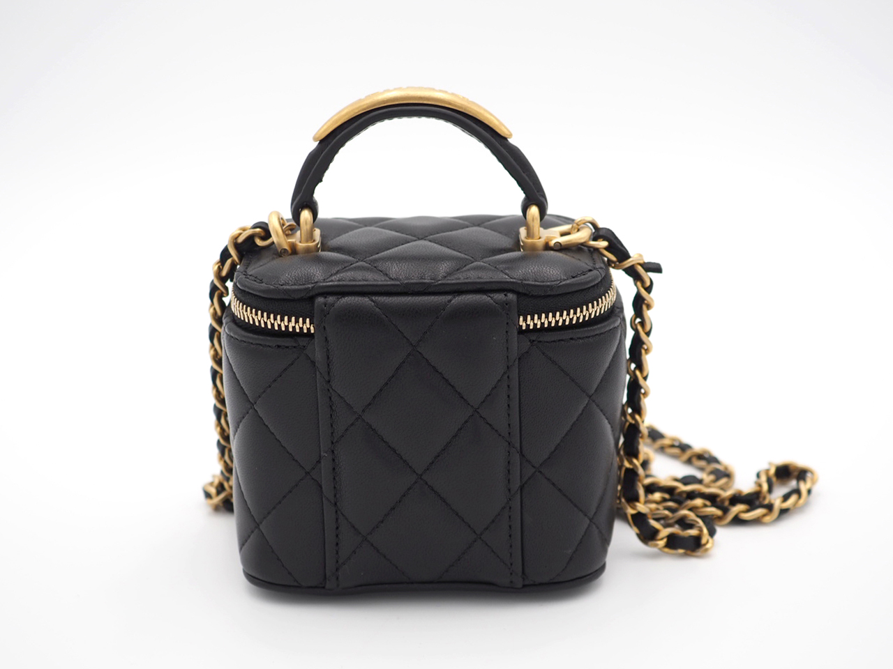BRAND NEW ! Chanel Black Lambskin Metal Top Handle Small Vanity with Chain Gold Hardware Crossbody Bag (J0046KN9) - Image 4
