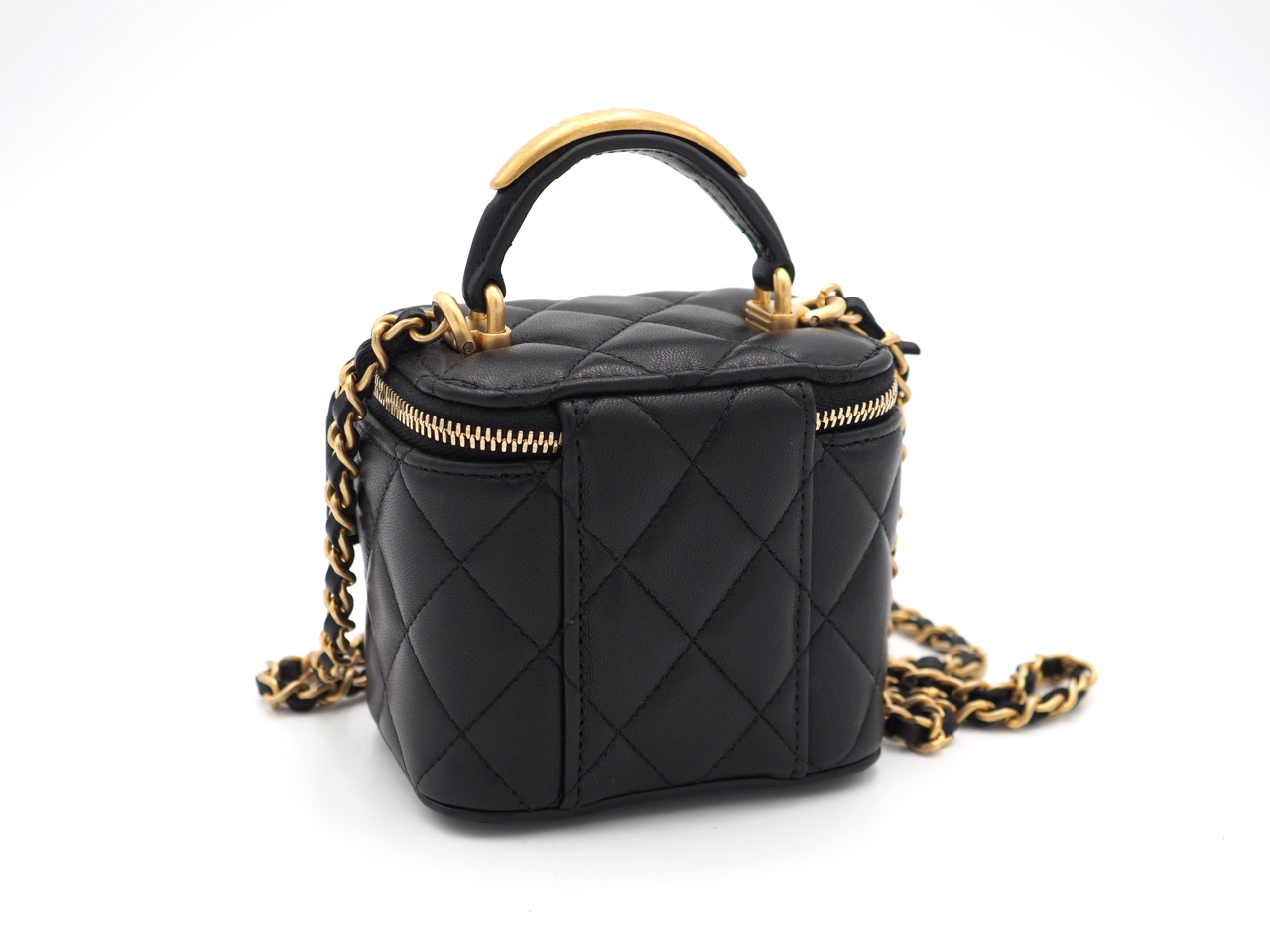 BRAND NEW ! Chanel Black Lambskin Metal Top Handle Small Vanity with Chain Gold Hardware Crossbody Bag (J0046KN9) - Image 5