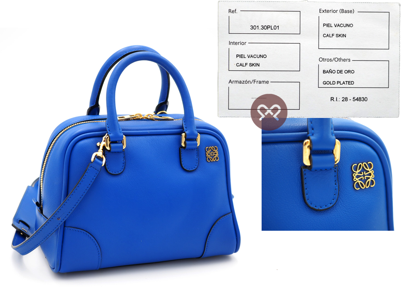 Loewe 301.30PL01 Electric Blue Calfskin Amazona 19 Square Bag with Strap - Image 2