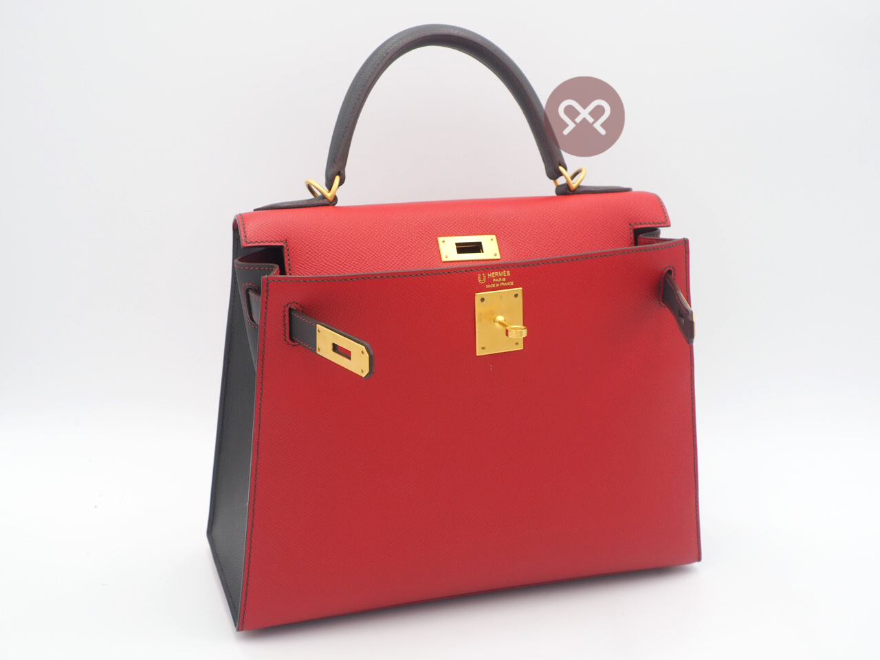 Hermes Kelly 28 Sellier Bi-Color Horseshoe O Stamp Epsom Leather Permabrass Hardware - Image 7