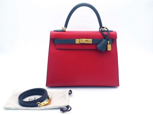 Hermes Kelly 28 Sellier Bi-Color Horseshoe O Stamp Epsom Leather Permabrass Hardware