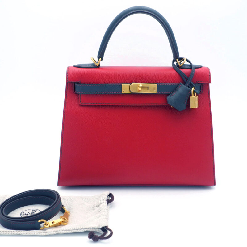 Hermes Kelly 28 Sellier Bi-Color Horseshoe O Stamp Epsom Leather Permabrass Hardware