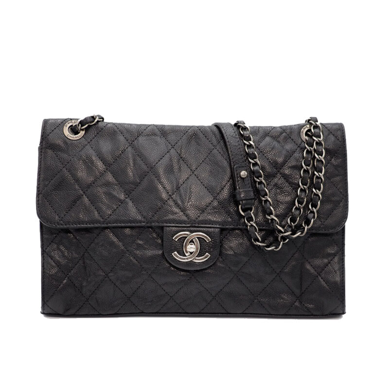 Chanel 18094445 CC Aged Leather Caviar Zip Flap Mat Ruthenium Hardware