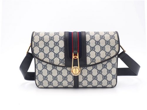 Gucci Blue Web GG Canvas Vintage 2C Turn Lock Flap Shoulder Bag